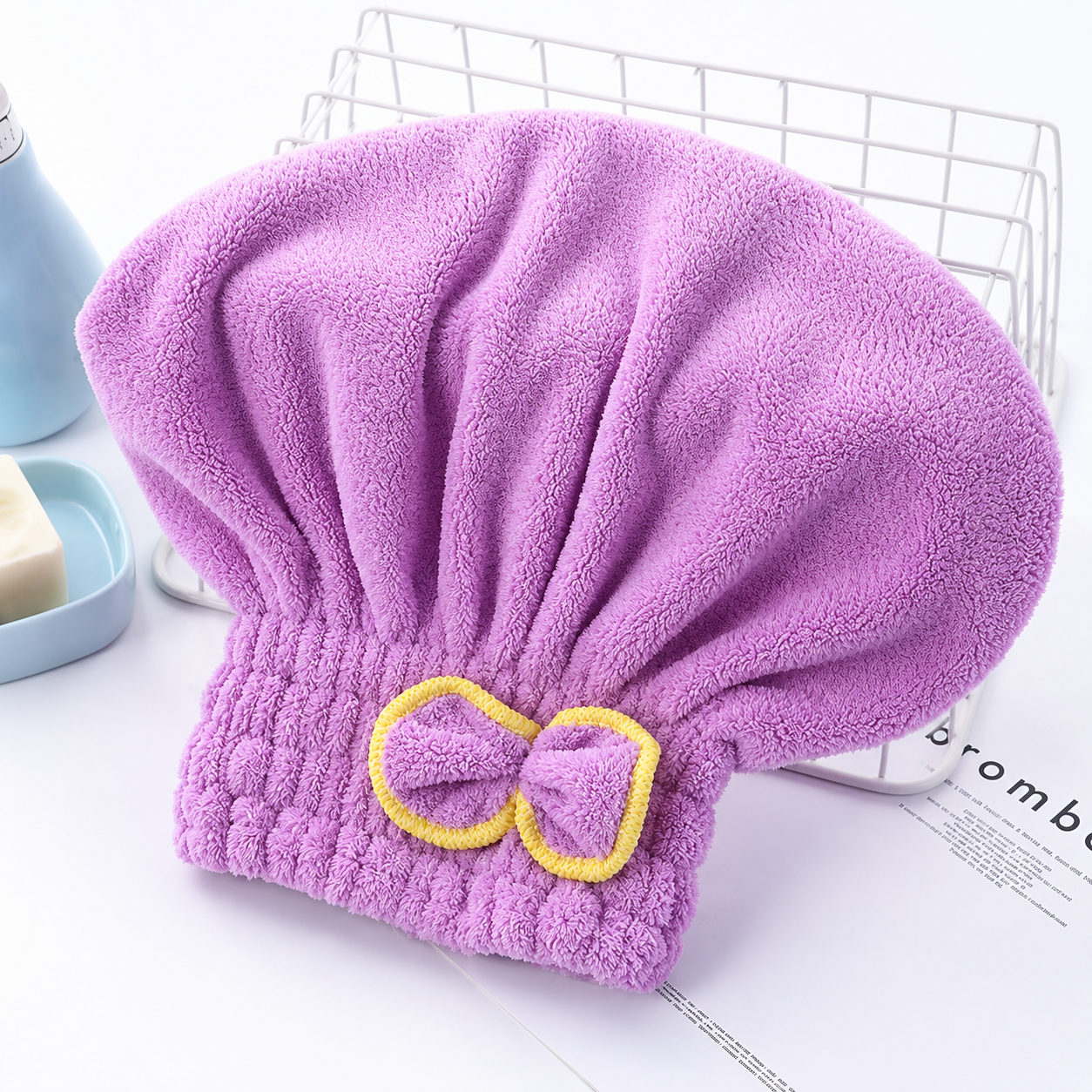 3Pcs Microfiber Hair Drying Turban with Button & Loop, Soft Coral Velvet, Highly Absorbent Fast Drying Head Wrap