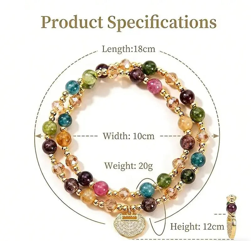 Money Wealth Crystal Bracelet Set Multi Stone Beaded Feng Shui Jewelry