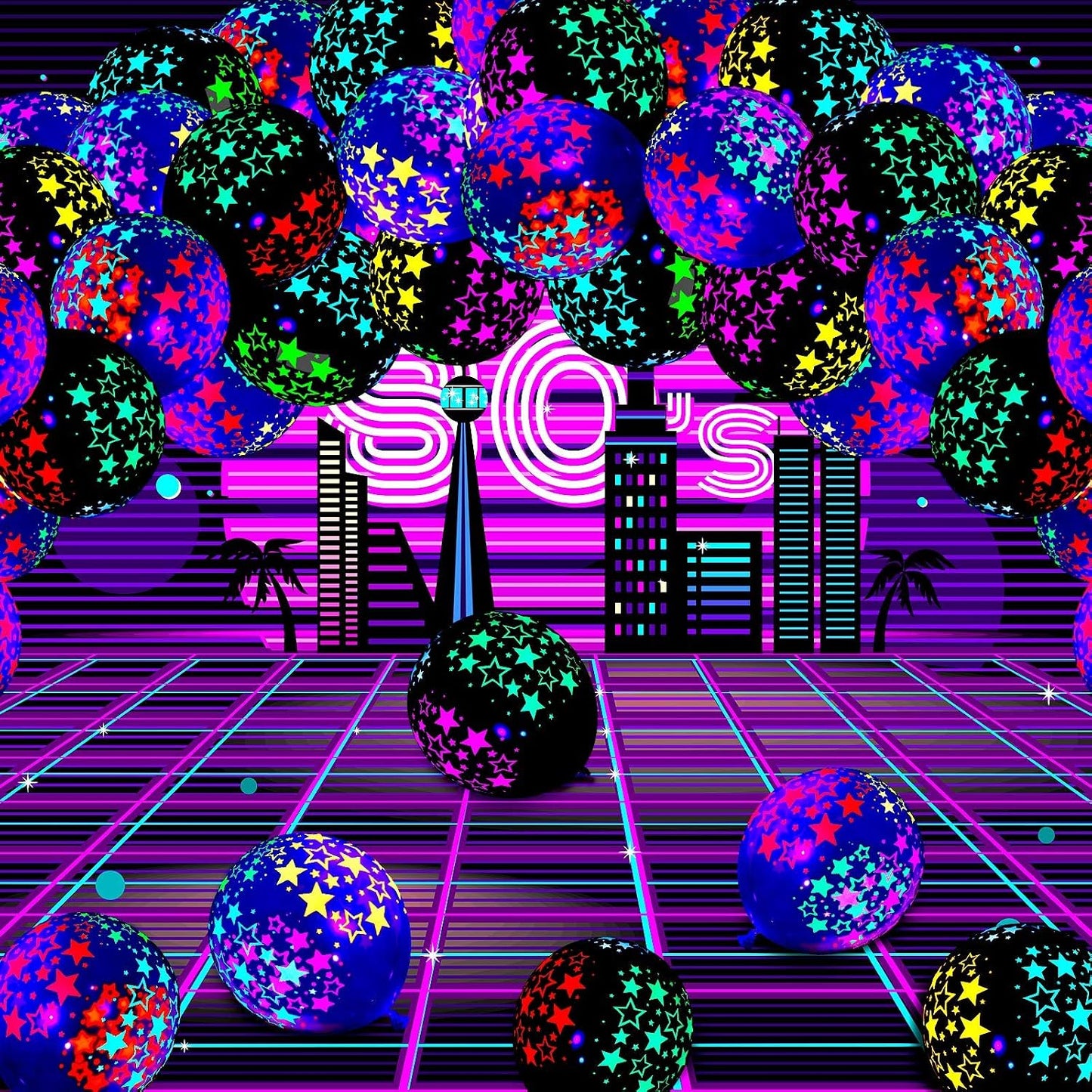 100 Pieces Neon Glow Balloons Neon Stars Glow in Blacklight Black Light Fluorescent Mini Stars