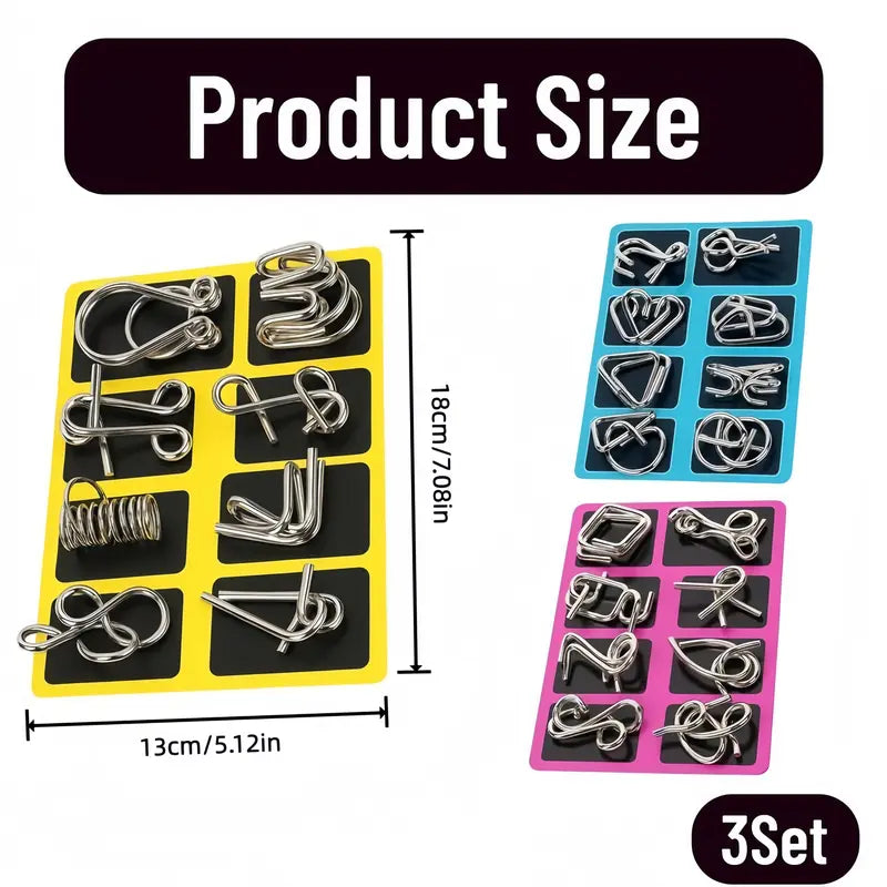 24Pcs Unisex Irregular Shapes Steel Wire Brain Teaser Puzzle Set - Waterproof Metal Chain Logic Games