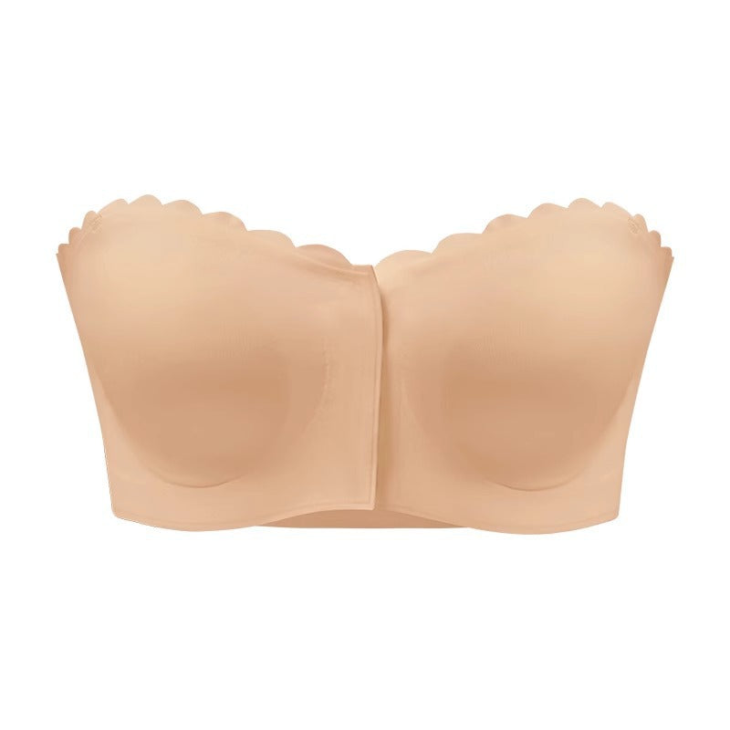 Wireless Invisible Comfortable Scallop Trim Hook & Eye Front Bralette