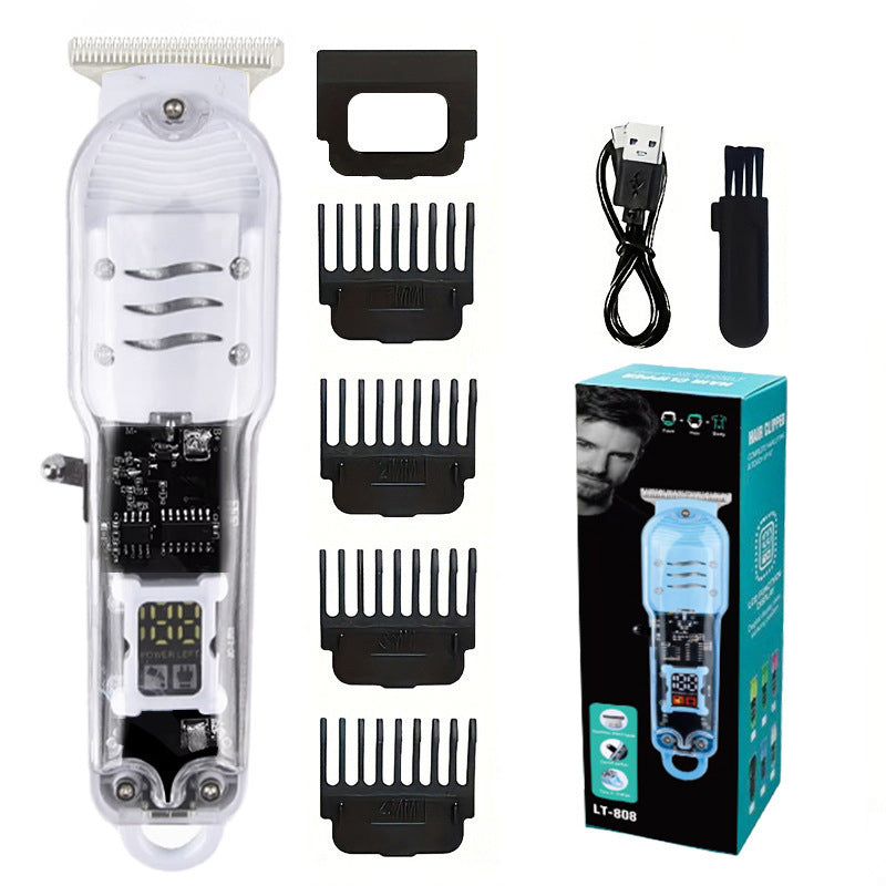 Transparent LCD Digital Display Hair Clipper Kit — Rechargeable Home Hair Trimmer