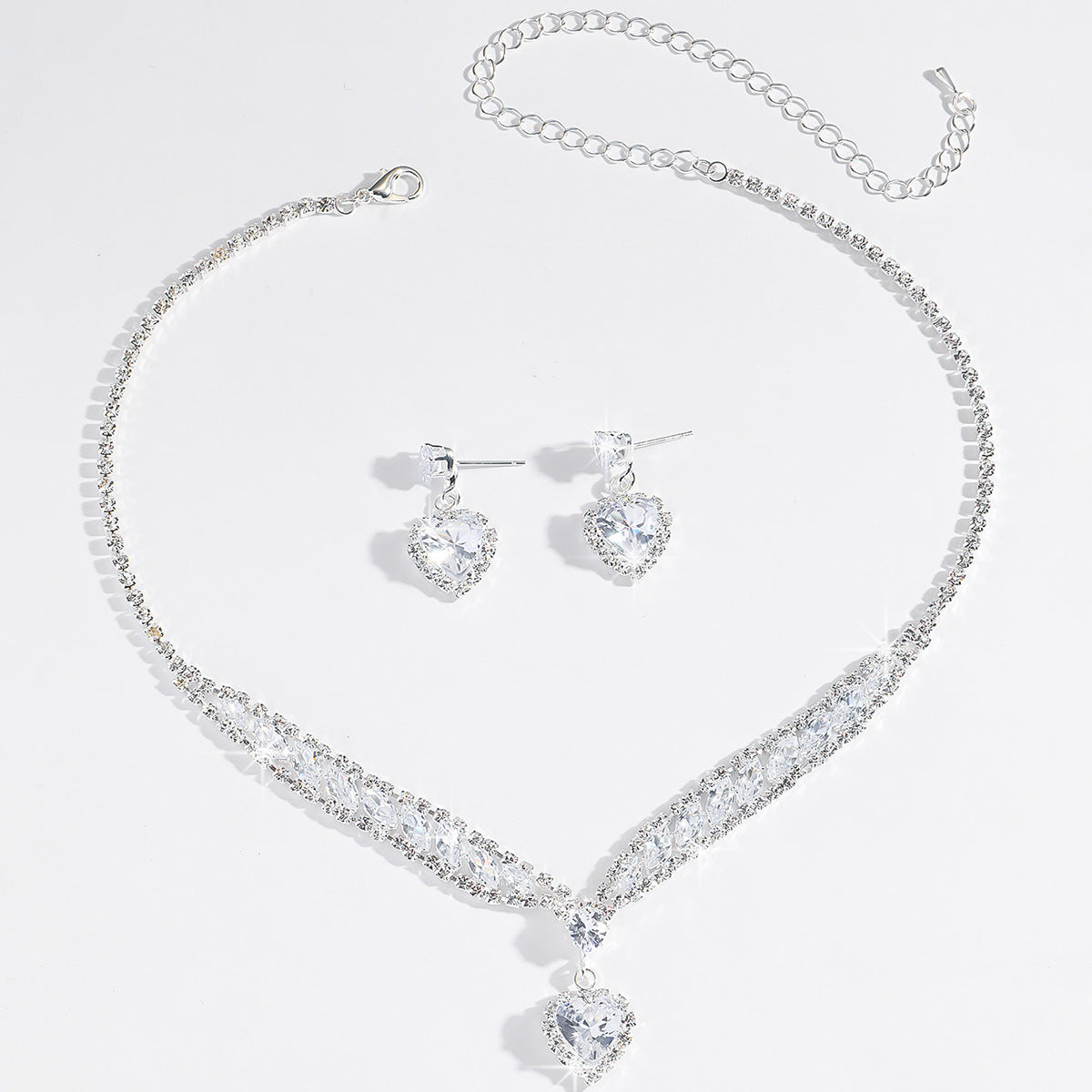 Ultra-Sparkly Heart-Shaped Zircon Earring and Necklace Set