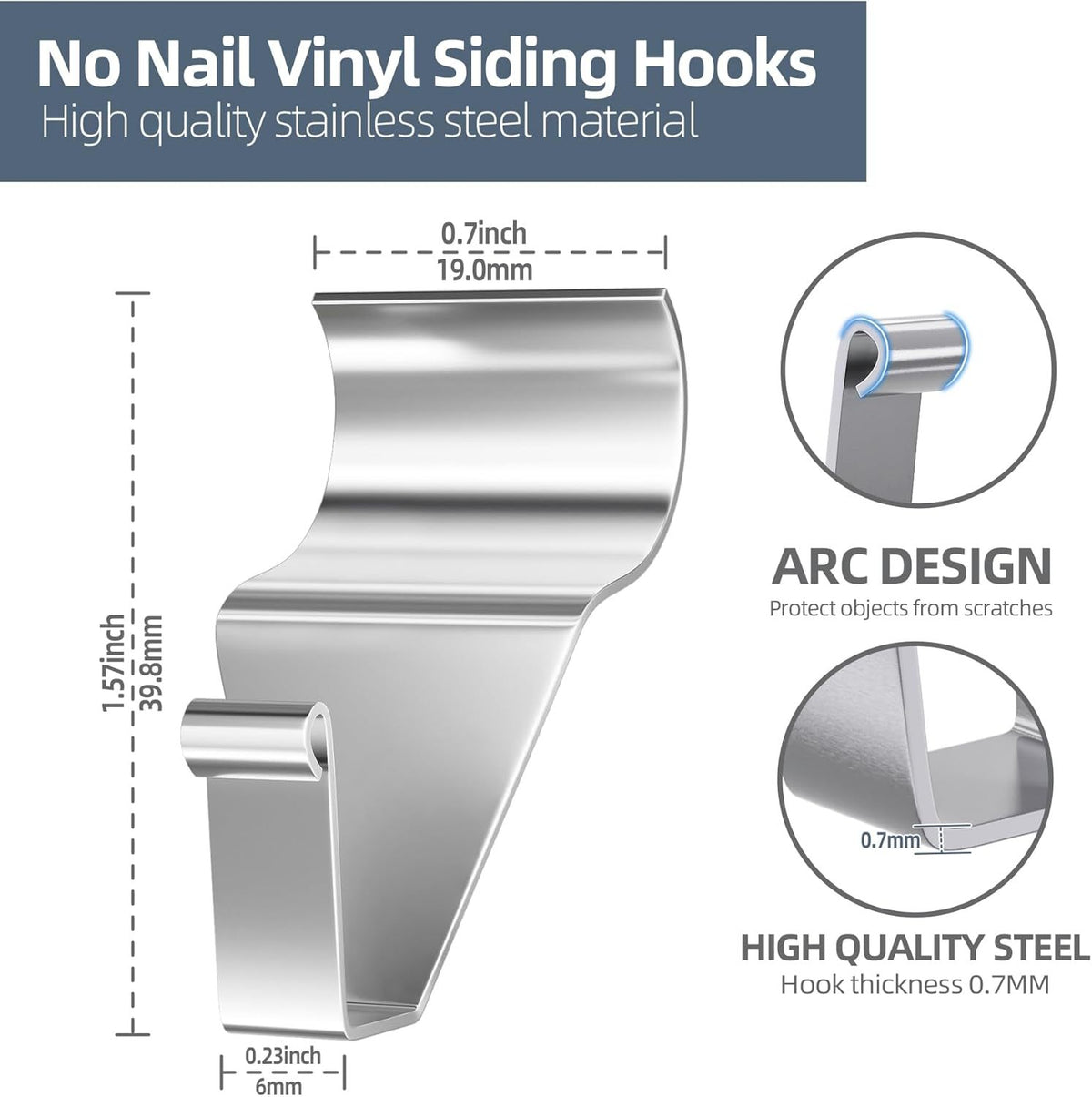 10 Pack Vinyl Siding Hooks Hanger,No Hole Siding Hanging Hanger,Heavy-Duty Stainless Steel