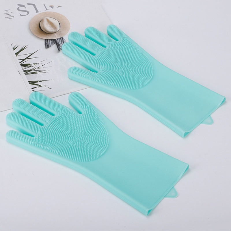 Silicone Gloves with Bristles — Pet Grooming & Care Gloves — Enhanced 5-Finger Massage Gloves