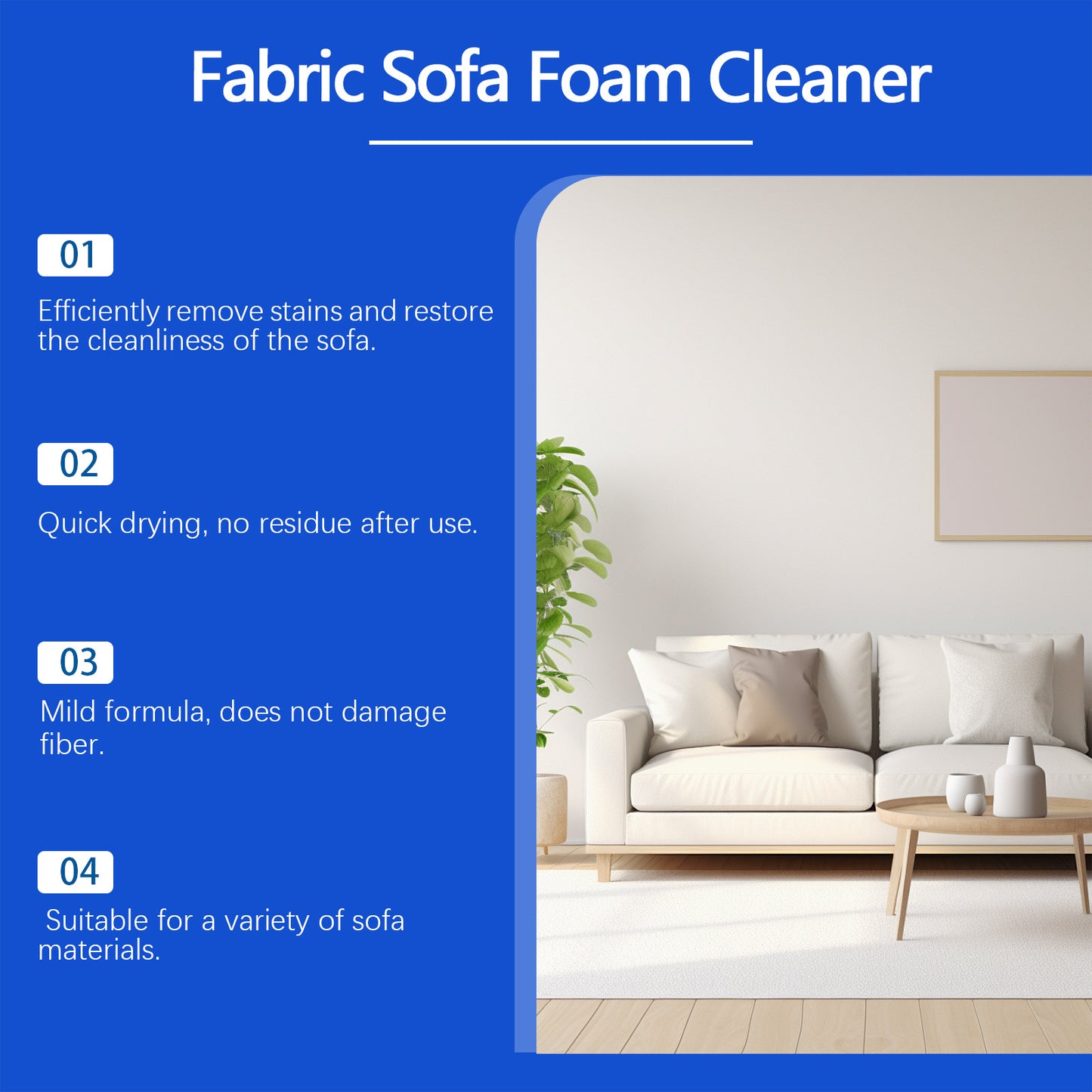 Fabric Sofa Foam Cleaner, Multi-Purpose Stain & Odor Remover for Upholstery, Curtains & Mattresses