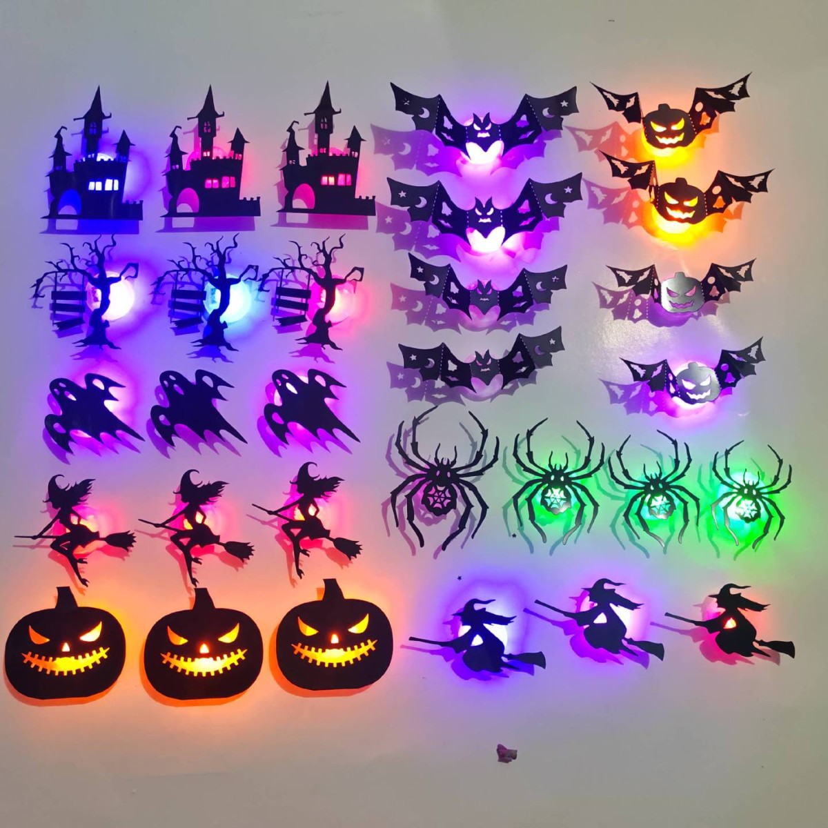 8/30Pcs 3D Cutout Night Light Set Pack - Removable Spooky Glow Wall Stickers