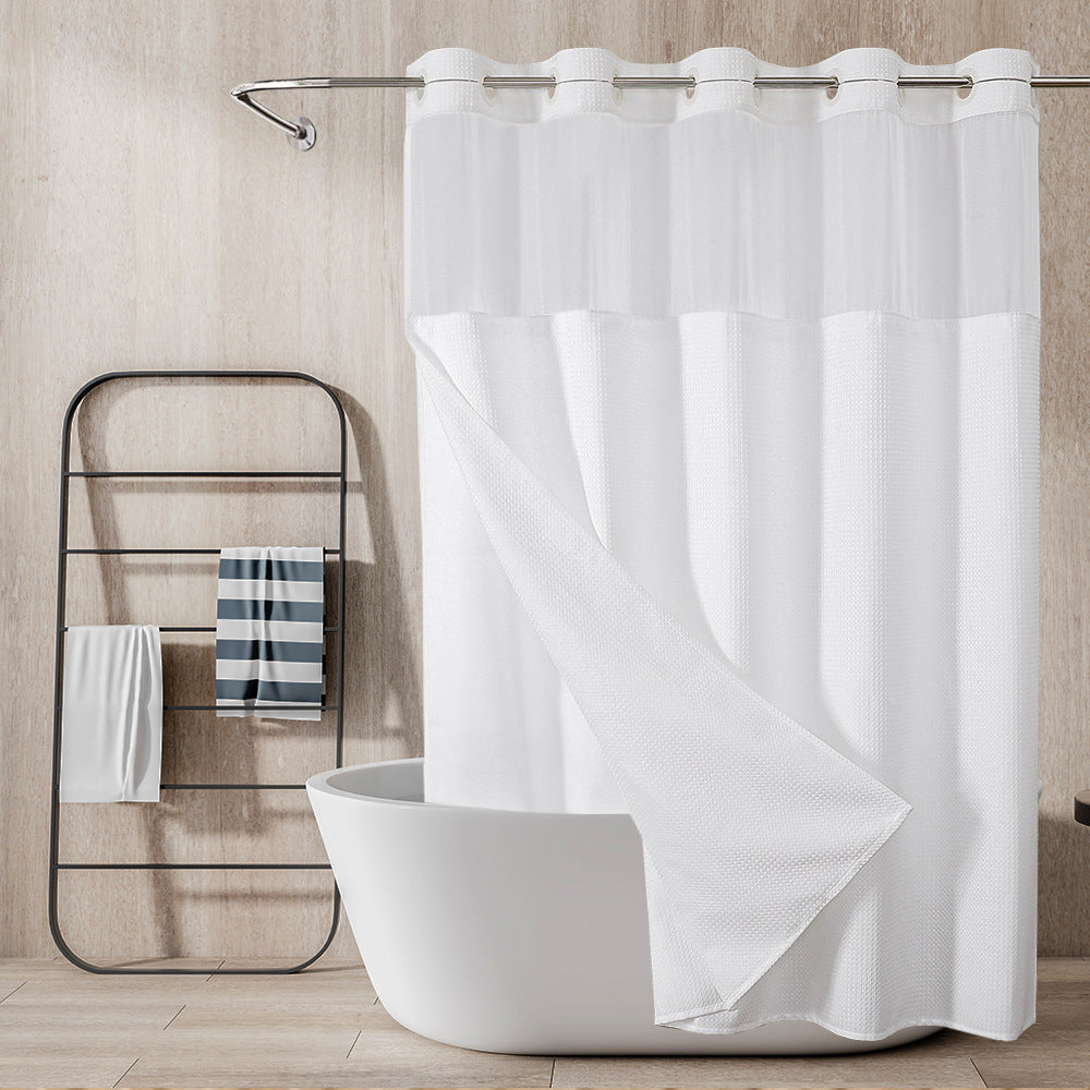 Double-Layer Waffle-Weave Waterproof Shower Curtain with Large Grommets