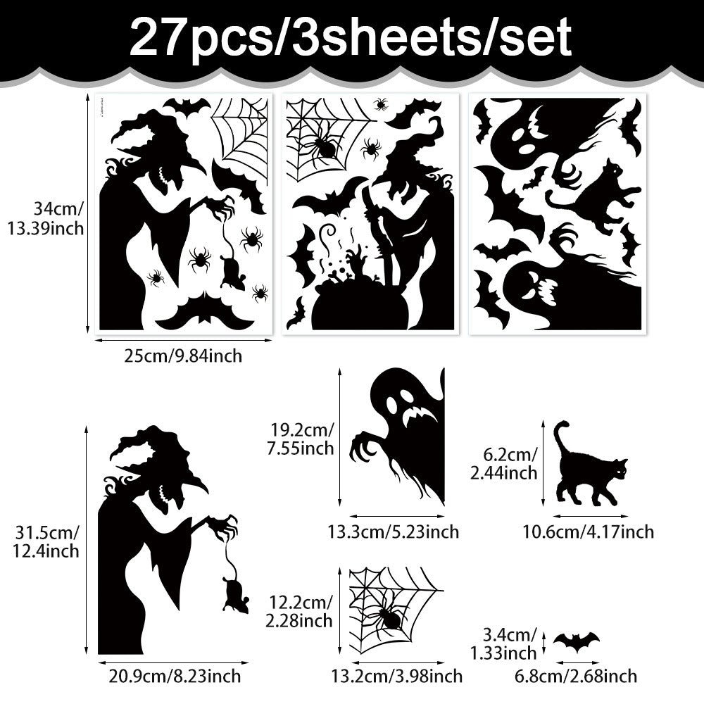 4Pcs Halloween Window Clings Silhouette Stickers Witch Bats Ghosts