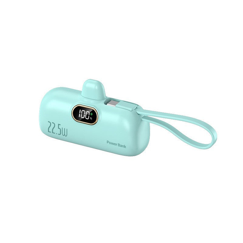 22.5W Fast Charging Mini Capsule Power Bank — 5000mAh Built-in Cables, LED Display
