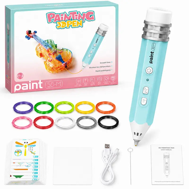 Kid-Friendly 3D Printing Pen for Rechargeable DIY Art Tool with Colorful PLA Filaments