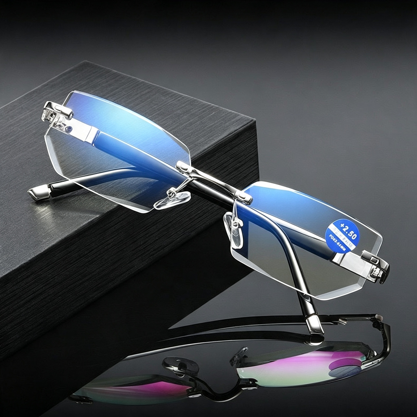 Rimless Photochromic Sunglasses for Men Women Rectangle Reading Glassess