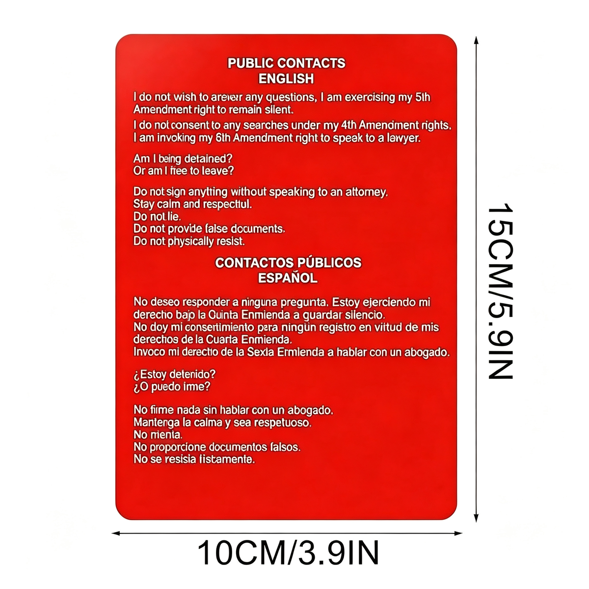10 Pcs Tarjeta roja para immigrantes English & Spanish