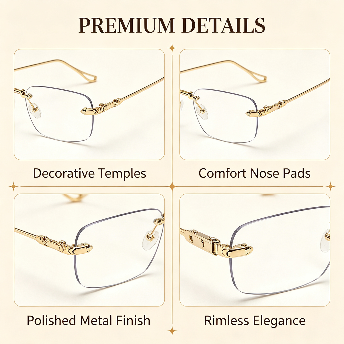 Unisex Frameless Plain Glasses, Casual Style for Daily Wear