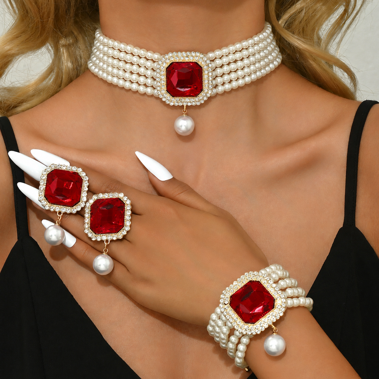 Pearl earring and necklace jewelry set