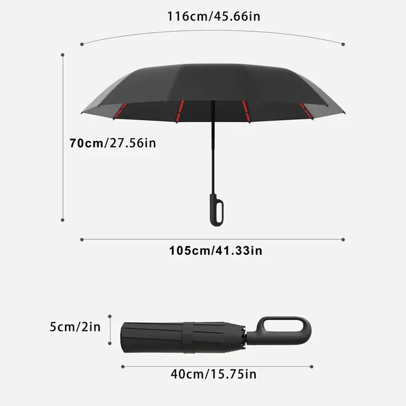 Automatic Folding Umbrella 10 Ribs Portable Windproof & Waterproof Umbrella