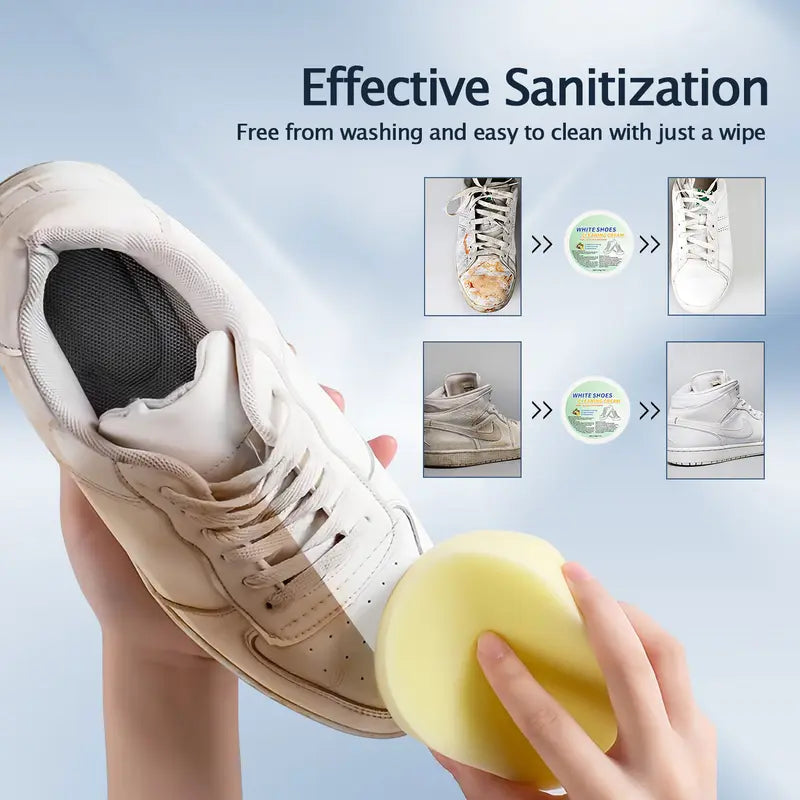 No-Wash White Footwear Cleaner Cream with Sponge for Leather Shoes and Sneakers