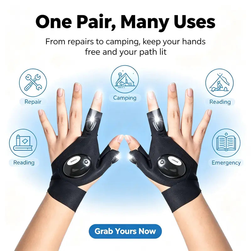 1Pair LED Finger Flashlight Gloves, Hands-Free LED Light Gloves