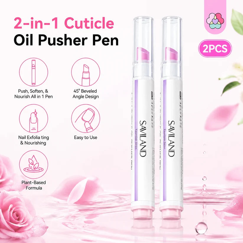 2PCS 3-in-1 Nail Care Pen, Cuticle Oil Cuticle Pusher Nail Oil Pen