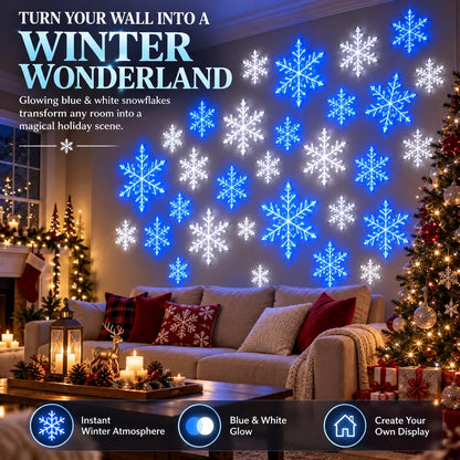 24PCS LED Snowflake Lights – Christmas Wall Decor for Living Rooms & Bedrooms