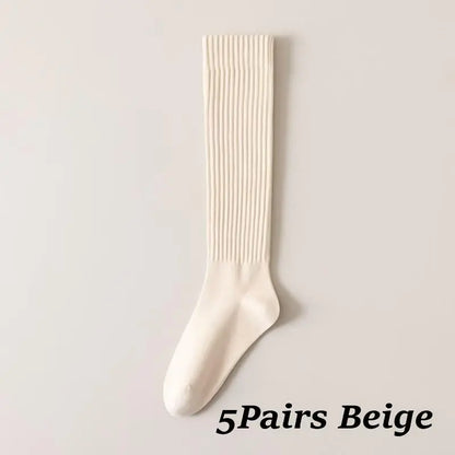 Women's 5-Pairs Thick Cute Slim-Fit Solid Color Calf Boot Socks