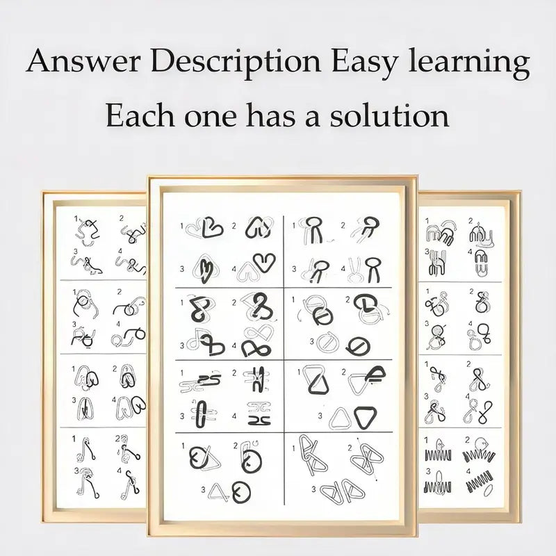 24Pcs Unisex Irregular Shapes Steel Wire Brain Teaser Puzzle Set - Waterproof Metal Chain Logic Games