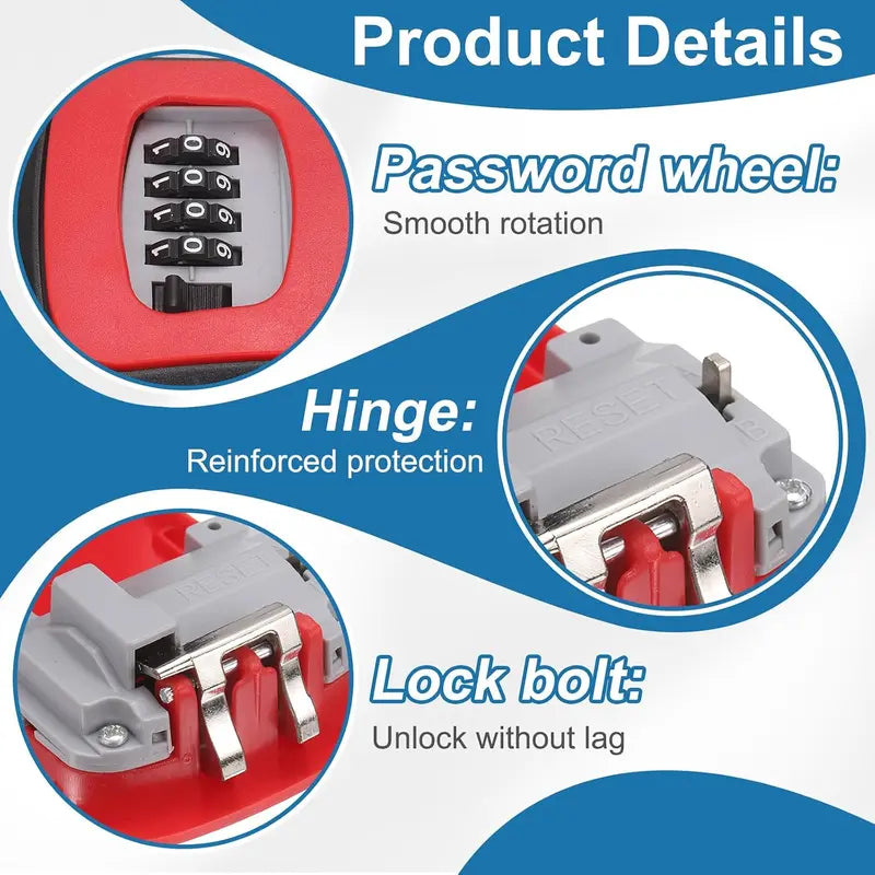 Wall Mount Key Lock Box - 4 Digit Combination Lockbox for Keys Safe Security
