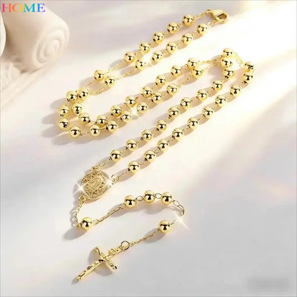 Virgin Mary Cross Clavicle Chain Rosary Necklace Long Necklace