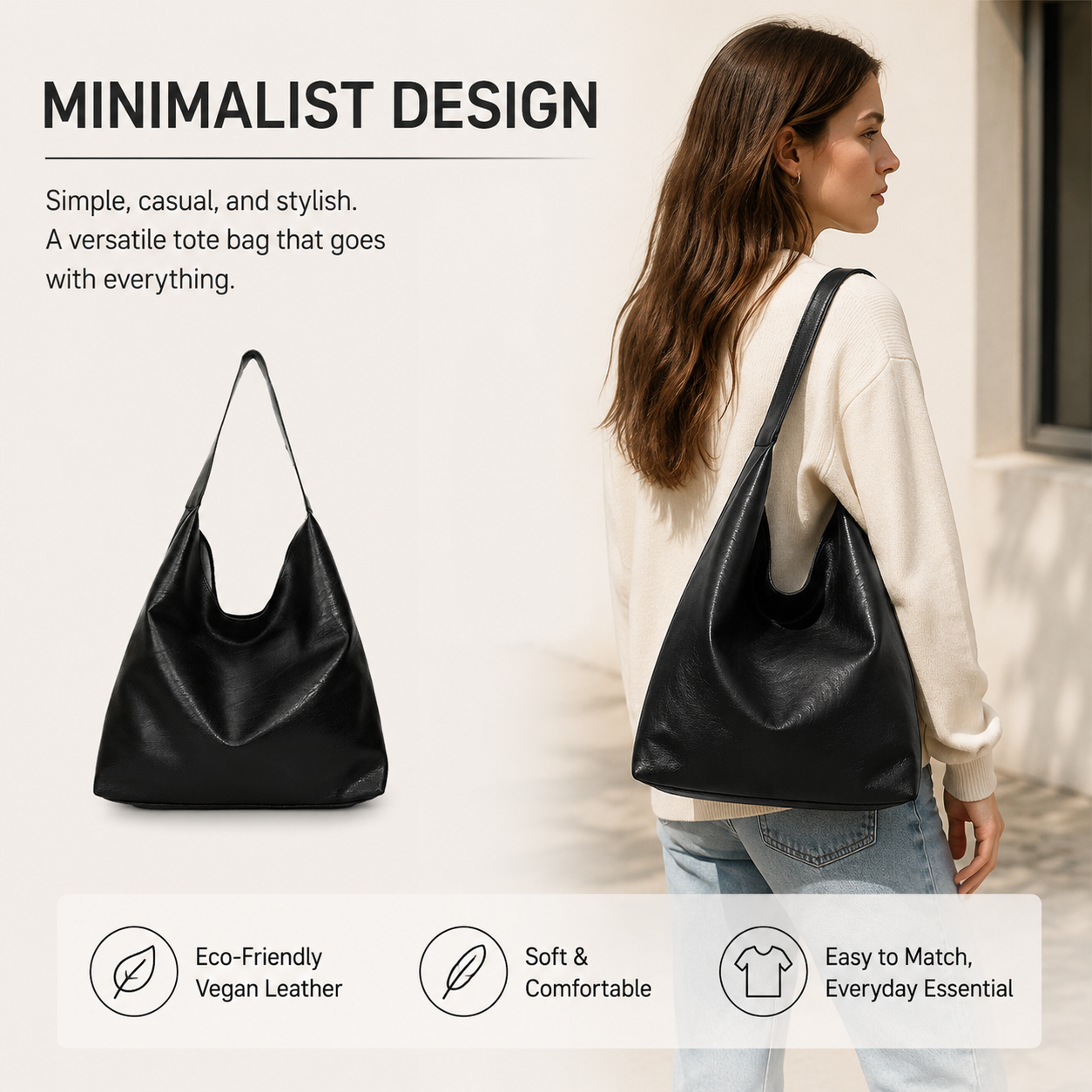 Stylish Women's Shoulder Bag – Minimalist, Spacious Underarm Tote