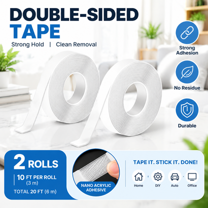 2Pcs Double Sided Tape Heavy Duty, Multipurpose Removable Mounting Tape Adhesive Grip(9.85FT)