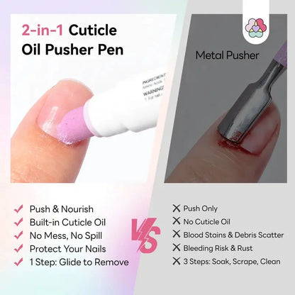 2PCS 3-in-1 Nail Care Pen, Cuticle Oil Cuticle Pusher Nail Oil Pen