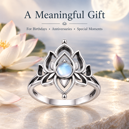 Moonstone Lotus Ring, Vintage Spiritual Growth and Enlightenment Jewelry
