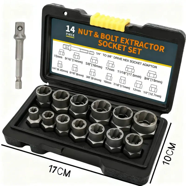 Bolt Extractor Tool Set, 13+1 Counts Impact & Nut Remover Stripped Lug Remover