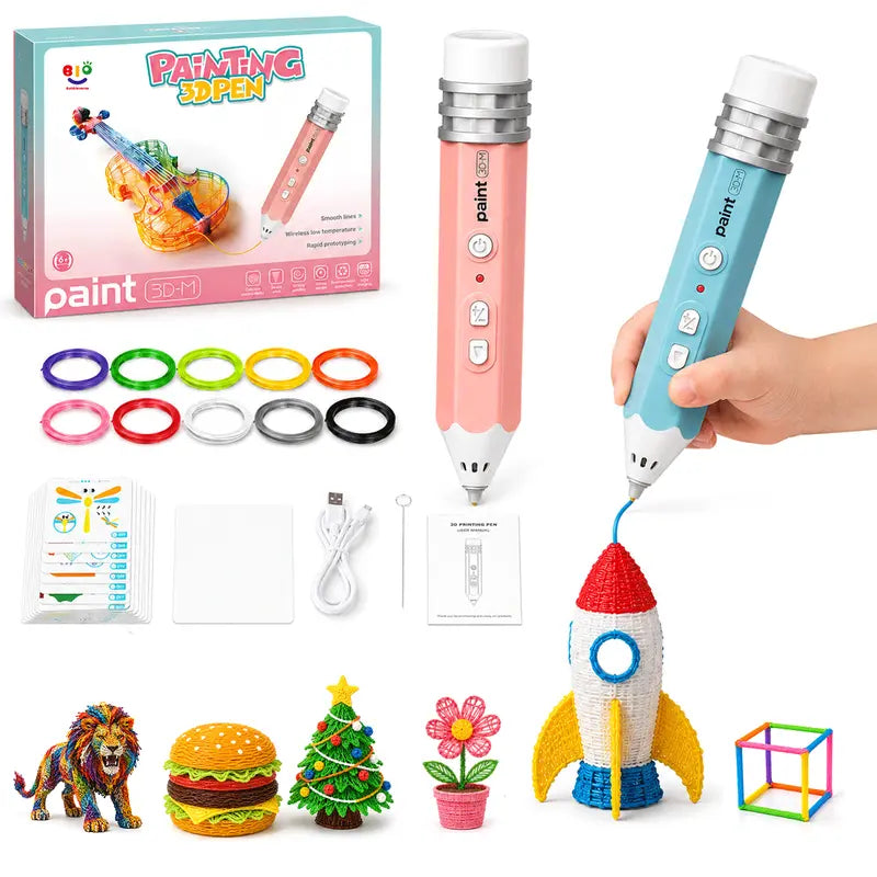 Kid-Friendly 3D Printing Pen for Rechargeable DIY Art Tool with Colorful PLA Filaments
