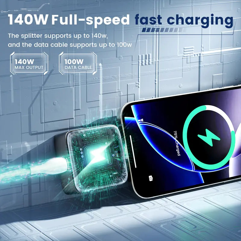 140W Smart Auto Stop Charging Adapter, Type C Fast Charger with LCD Display