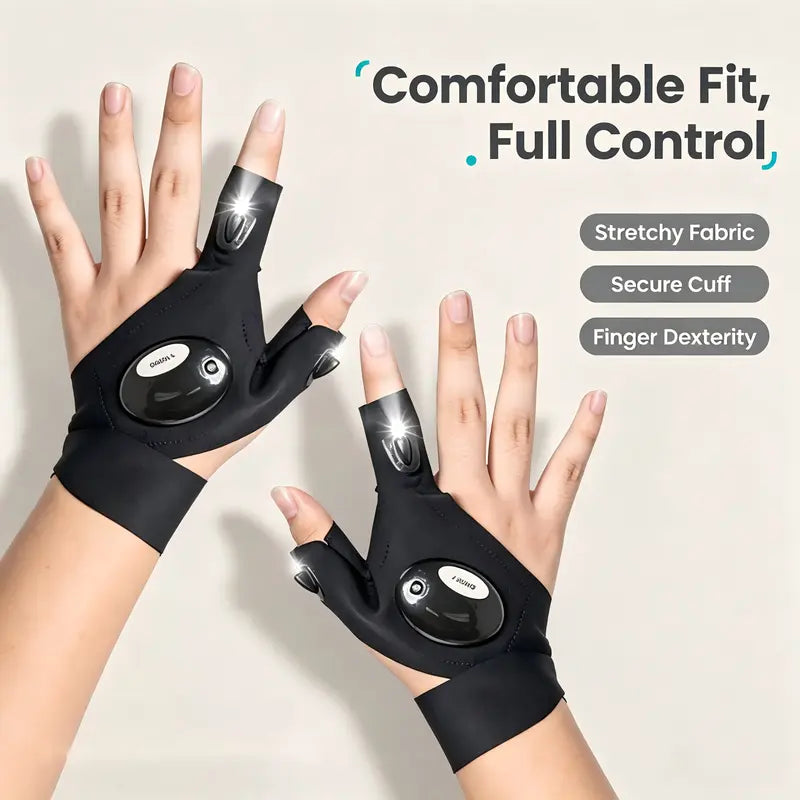1Pair LED Finger Flashlight Gloves, Hands-Free LED Light Gloves