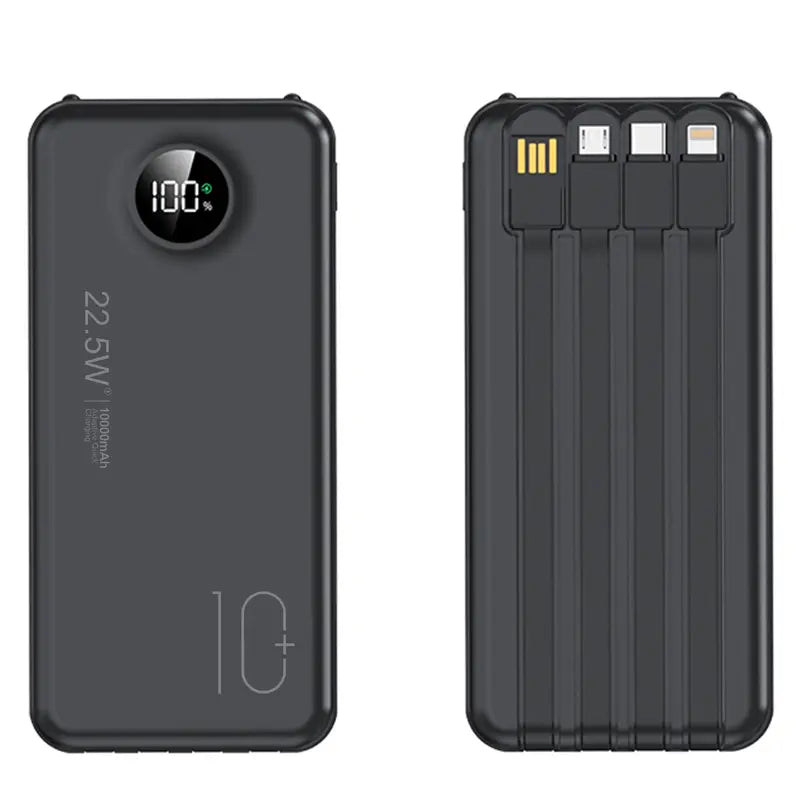 10000mAh Compact Portable Power Bank Charger - 22.5W Fast Charging Battery Power Bank with Built-in Cables