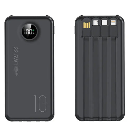 10000mAh Compact Portable Power Bank Charger - 22.5W Fast Charging Battery Power Bank with Built-in Cables