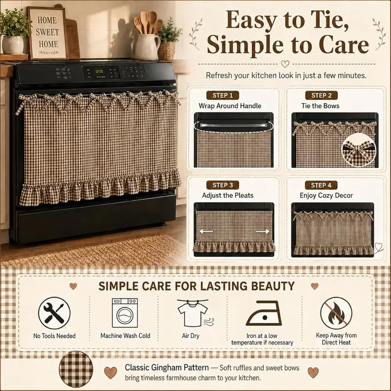 Christmas Curtains, Double-Sided Thick Fabric Gingham Plaid Stovetop Cover