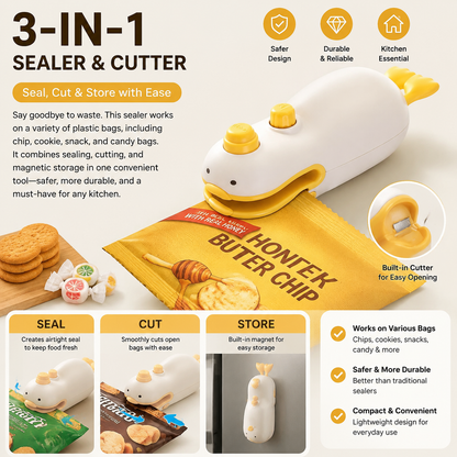 3-in-1 Mini Bag Sealer, Sealer and Cutter Heat Seal, Magnetic and Hanging USB Rechargeable Sealer
