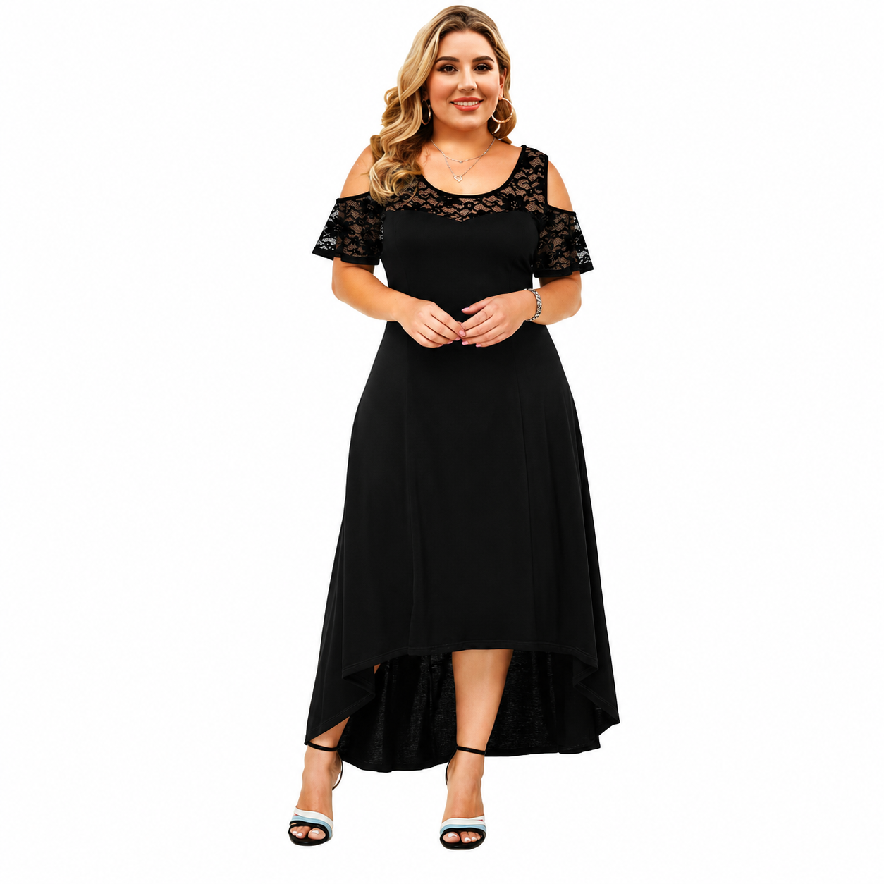 Plus Size Elegant Lace Patchwork Dress Off Shoulder Dress for Women XL-5XL