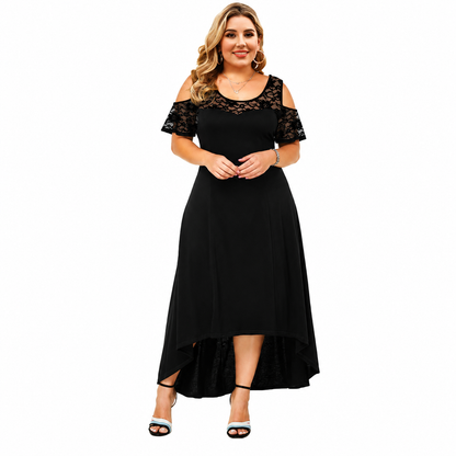 Plus Size Elegant Lace Patchwork Dress Off Shoulder Dress for Women XL-5XL