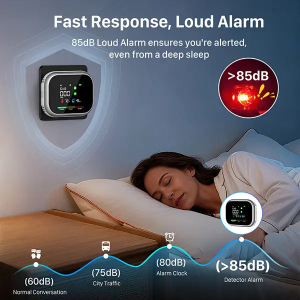 6-in-1 Portable Detector with Natural Gas & Temperature Humidity Sensors Plug-and-Play Design