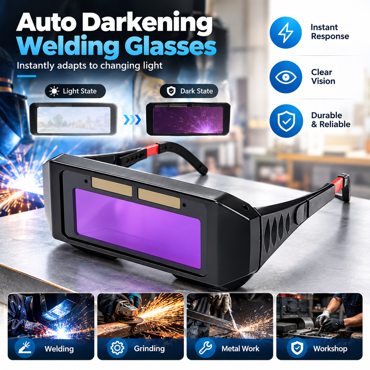 Solar Powered Auto Darkening Welding Glasses Welder Mask Helmet Eyes