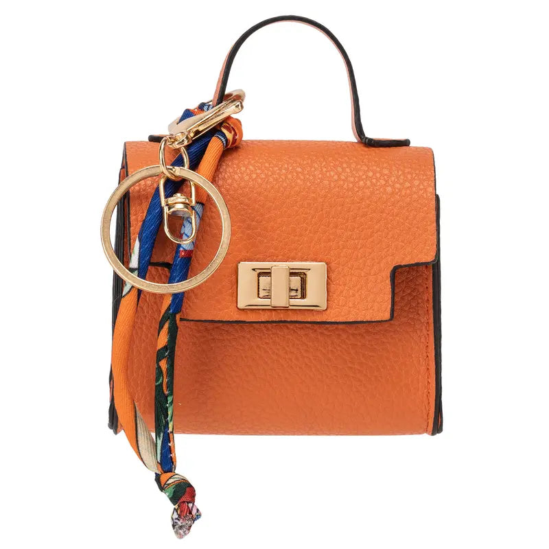 Mini Leather Square Bag Pendant Keychain with Colorful Strap