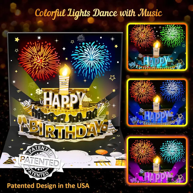 DIY Fireworks Pop-Up Cake Greeting Card with Light and Music