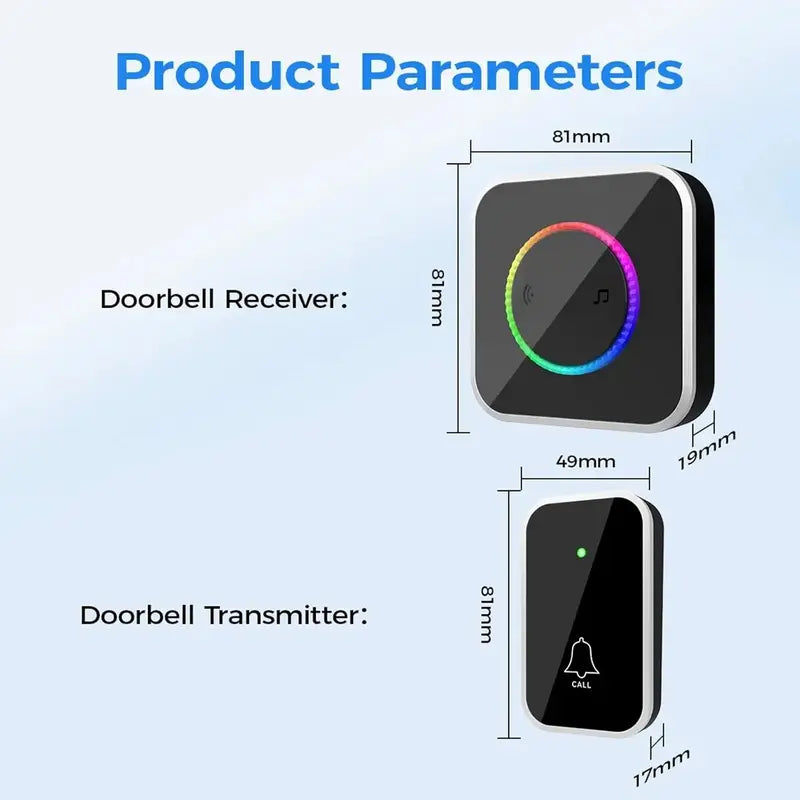 Adjustable Wireless Doorbel 45 Chimes, Colorful LED, 1000Ft Range