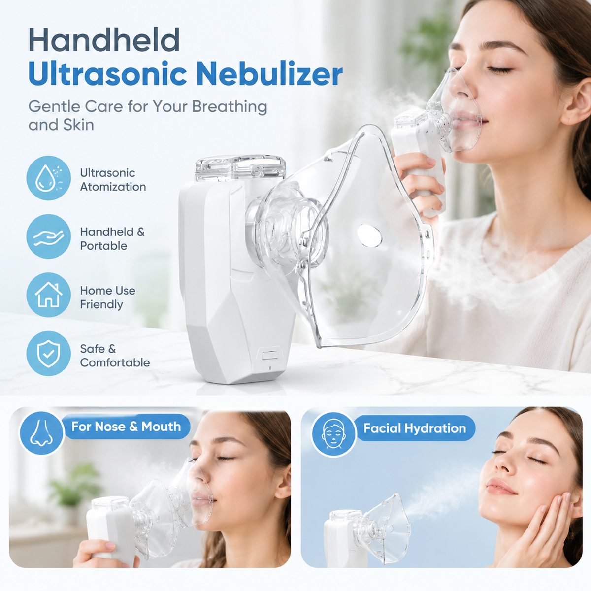 Portable Ultrasonic Mesh Nebulizer - USB Rechargeable, 200mA Lithium Battery, Adjustable Nebulization Rate