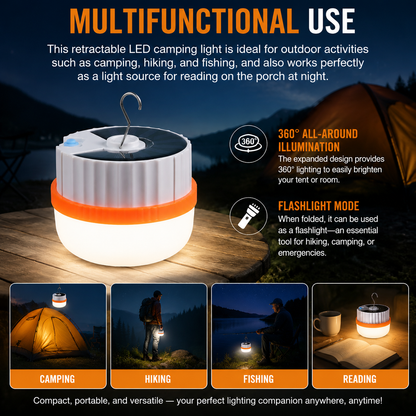 2Pcs Outdoor Solar LED Camping Gear: USB-Rechargeable Camping Light (Waterproof, Hanging Tent Light)