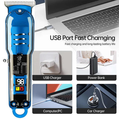 Transparent LCD Digital Display Hair Clipper Kit — Rechargeable Home Hair Trimmer